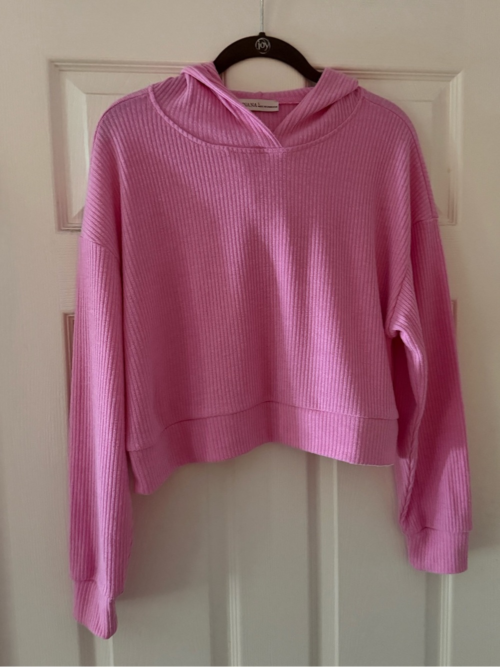 Zenana Bright Pink Ribbed Cropped Hoodie